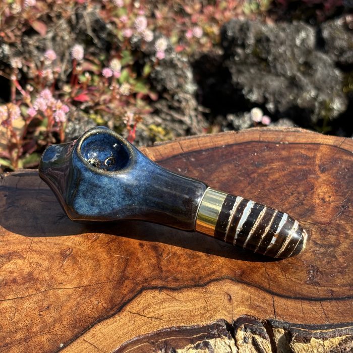 Cobalt Gemstone With Coconut Shell and Resin Mouthpiece - Image 4