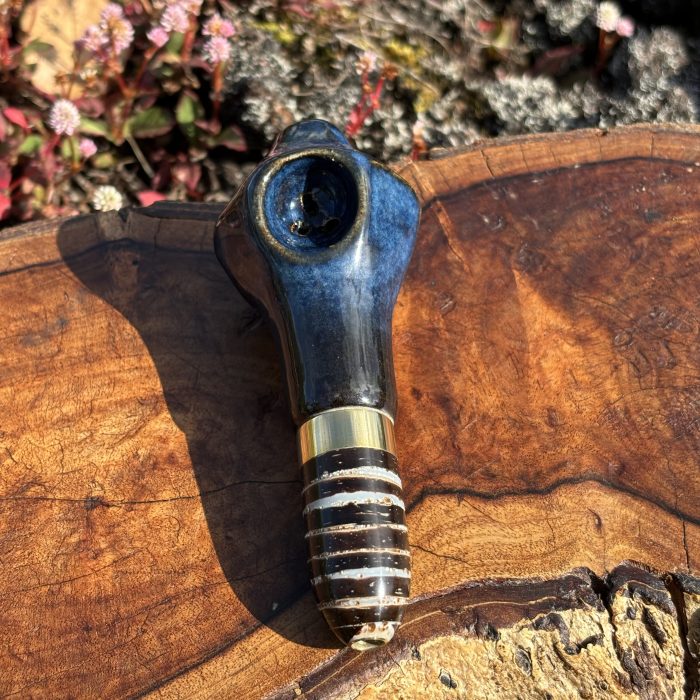 Cobalt Gemstone With Coconut Shell and Resin Mouthpiece - Image 3